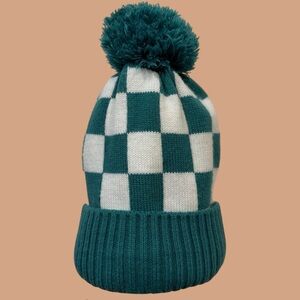 Gap Kids Green Checkered Pompom Beanie Size S/M